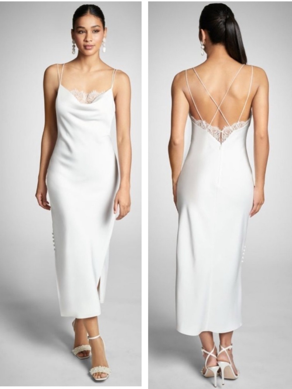 New! Sachin & Babi Dylan Ivory Satin Slip Dress Open Back Bridal 39160